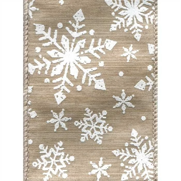 White Snowflakes Brown Weave Wide Wired Ribbon 25 yards NEW christmas holiday - Image 1 of 1