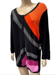 Neu mit Etikett $ 168 Zozo Cardigan Pullover 2X PLUS mehrfarbig Knopfleiste Baumwollmischung - Bild 1 von 11