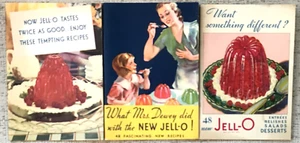 3 VINTAGE " JELL-O " RECIPE BOOKLETS 1930'S COLOR ILLUSTRATIONS - Picture 1 of 2