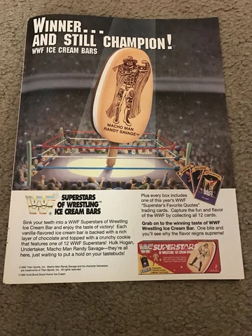 1992 WWF SUPERSTARS ICE CREAM BARS Poster Print Ad MACHO MAN RANDY SAVAGE RARE Cover