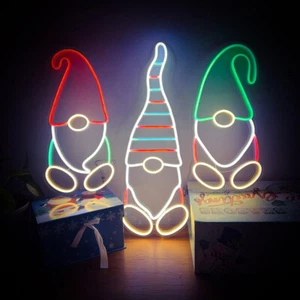 LED Christmas Gnomes Neon Sign with Dimmable Home Party Wall Hanging Nightlight - Picture 1 of 14