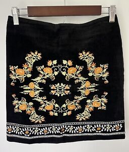Simplee Woman's  Floral Embroidered Corduroy Skirt, Large,  high waist, Black