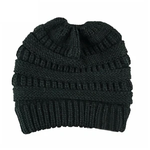 Winter Beanie Hair Ponytail Cap Comfy Stretch Knitted Hat Pony Tail Womens - Picture 1 of 4