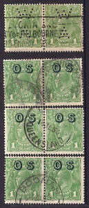 KGV Australia 1d Pairs OS Overprint & WA Perfin - Picture 1 of 1