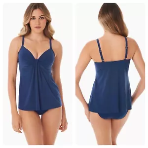Miraclesuit Rock Solid Marina Tankini Top Midnight Blue Size 16 NWT - Picture 1 of 11