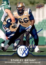 Stanley Bryant Signed 2016 Upper Deck CFL Football card Winnipeg Blue Bombers