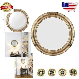 Elegant 22" Round Nautical Gold Porthole Wall Mirror for Vintage Decor - Picture 1 of 9