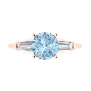 Ehering 2 kt rundgeschliffen Baguette 3 Steine blaues Versprechen 14 kt Rotgold massiv - Bild 1 von 11
