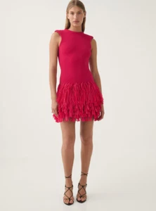 Aje Rushes Raffia Mini Dress Pink Size XS Au 6 /US 2 Stretch Knit Deep Fuchsia - Picture 1 of 18