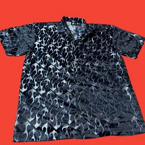 Street Culture Hemd Herren Large schwarz blau Knopfleiste Hawaii Flammen Hip Hop Y2K - Bild 1 von 7