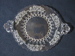 Decorative Etched Glass Platter with Handles - Picture 1 of 6