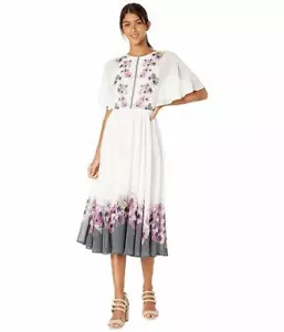 TED BAKER Ivory White Floral Print Neapolitan BEGONI Midi Maxi Dress 5 TB = 12 - Picture 1 of 12