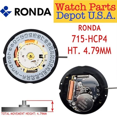 Harley Ronda 715-HCP4 Date at 3 Quartz Swiss Parts Watch Movement Ht. 4.79MM - Image 1 of 2