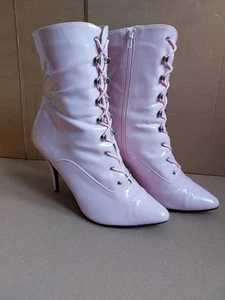 SEDUCE-1020 Pleaser High Heels Schnür Stiefeletten babypink Lack 43 (US 13) - Bild 1 von 10