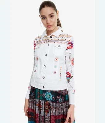 Suéter Boho Mujer Desigual Blanco Denim Carrie Bordado Talla 40 6 Foto 1 de 4