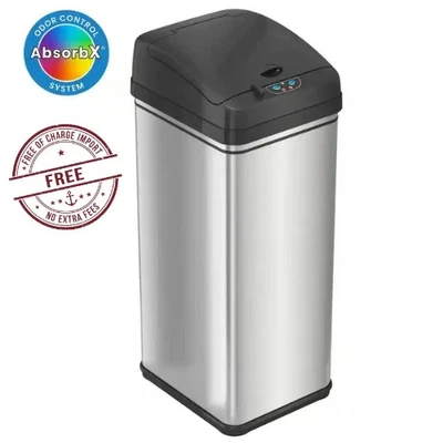 New iTouchless 13 Gallon Sensor Kitchen Trash Can with Odor Filter Silver - Image 1 of 2