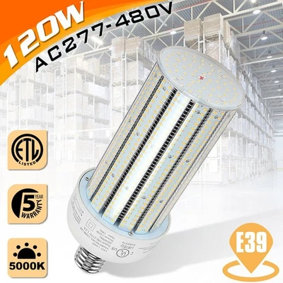480V 120W LED Corn Light Bulb Warehouse Parking Lot High Bay Shoebox Light 5000K - Image 1 of 4