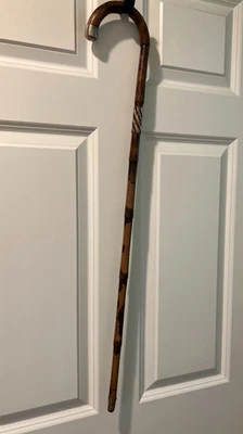STERLING SILVER AND FLAMED BAMBOO WALKING STICK OR CANE - Image 1 of 4