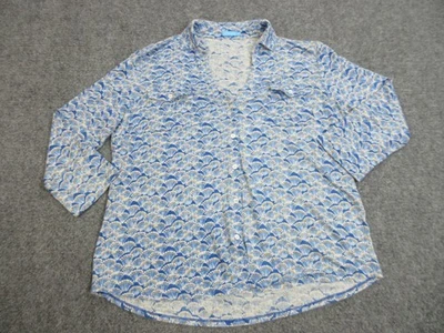 Camisa J.McLaughlin Mujer Mediana Azul Blanco Mezcla de Lino Botón Frontal Manga 3/4 Foto 1 de 4