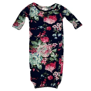 Kanga-Roux Baby Girl Size 0-3 Months Navy Blue Floral Sleeper Gown - Picture 1 of 5