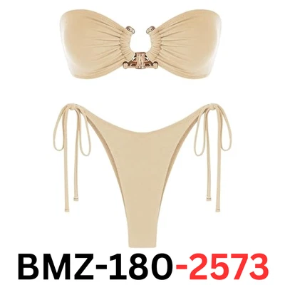 ZAFUL Para Mujer Bandeau Bikini Brillante Metal Anillo Decoración Con Cordones Atado Lateral Traje de Baño L Foto 1 de 4