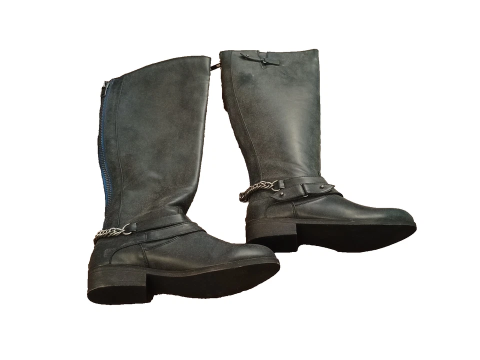 RAMPAGE Imeria DISTRESSED Negro Motociclista Moto Botas hasta la Rodilla Acentos de Cadena Cremallera Trasera 6.5 Foto 1 de 4