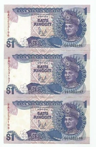 MALAYSIA RM1 x 3pcs R/N 6th Series 1986 Replacement Prefix BA_1253196~198 "UNC" - Picture 1 of 8