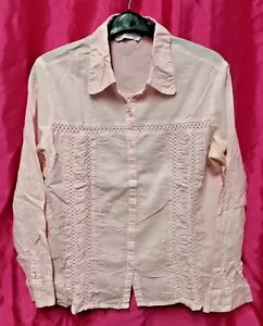 Vintage Romantic Pink Lace Trim Blouse, Large Collars, Flattering Top Evie UK 12 - Picture 1 of 9