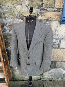 Vintage 1990s CHAPS Ralph Lauren 100% Wool Houndstooth Tweed Blazer Grey 38” - Picture 1 of 12