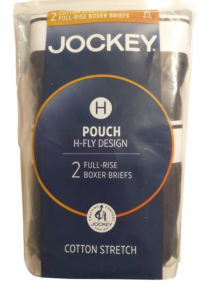 Jockey Boxer Briefs 2 Pairs MEDIUM 32-34 H Pouch Full Rise Black Cotton