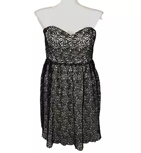 Langhem Dress Black Lace Size 14 Strapless Fit Flare Lined Boned Formal Evening - Picture 1 of 13