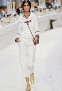 NWT CHANEL Runway 2012 Paris-Bombay White Jacquard Pants Sz.L (44) Evening Chic - Picture 1 of 11
