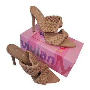 Viviany Damen Nude Geflochtene Pantoletten mit Spitz zulaufend & Stilettoabsatz Größe 8 - Bild 1 von 12