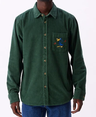 Camisa de pana con botones verde de algodón orgánico Obey Richard para hombre Foto 1 de 3