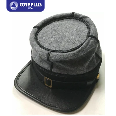 US Civil War Kepi - Grey with Black Band & Leather Peak, Circle Trim Available! - Image 1 of 4