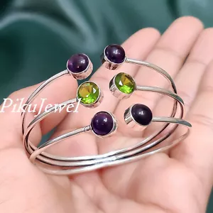 Facettierter Peridot & roter Granat Edelstein 925 Sterling Silber Armreif für... - Bild 1 von 6