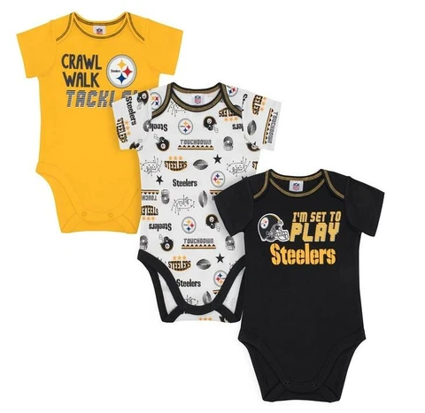 NFL Pittsburgh Steelers 3 Pack Short Sleeve Bodysuit - Choose Your Size Cover