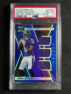 Camiseta deportiva Panini XR 2018 Lamar Jackson RC Rookie Triple Threats/75 PSA 8 casi nueva-como nueva - Imagen 1 de 3