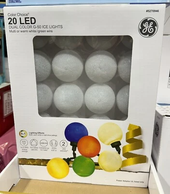 GE Color Choice 20-Count Multi-function Warm White/Multicolor LED G50 Ice Lights - Image 1 of 4