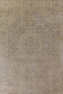 Vintage Muted Beige Floral Tebriz Area Rug 10'x13' traditional Hand-knotted Rug - Picture 1 of 12