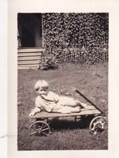 Original Snapshot Photo BOY KID CHILD Riding TOY WAGON c 1920 Warren Ohio OH 855