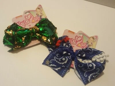 Two Jojo Siwa Large Hair Bows Blue And Green NEW - Image 1 of 2
