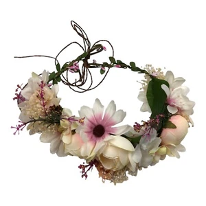 Girls Flower Crown Headband Adjustable Floral Tiara Wedding Festival Party - Picture 1 of 12