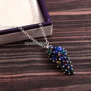 Natural Ethiopian black opal pendant in 925 silver grapes bunch opal necklace - Picture 1 of 3