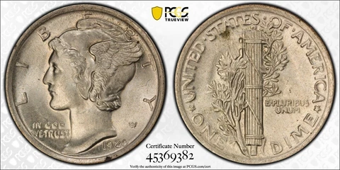 1920 10C Mercury Dime MS 64 FB PCGS Cover