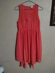 Girls Peach Orange Disney D-Signed Size 14 / 16 Asymmetrical Chiffon Lace Dress - Picture 1 of 9