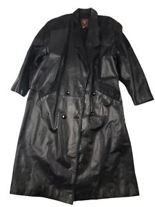 Vintage Global Identity GIll Leather Coat Womens 2X Black Duster Full Length 80s