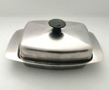 Vintage Italy 70´s silver aluminum covered butter dish retro kitchen acessories