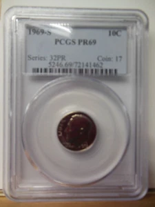 1969-S Franklin D. Roosevelt Dime PCGS PR69 FREE US Shipping - Picture 1 of 2
