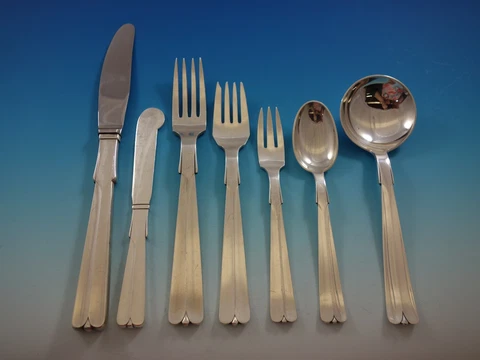 Baronet aka Arvesolv by Hans Hansen Sterling Silver Flatware Set Service Danish Cover
